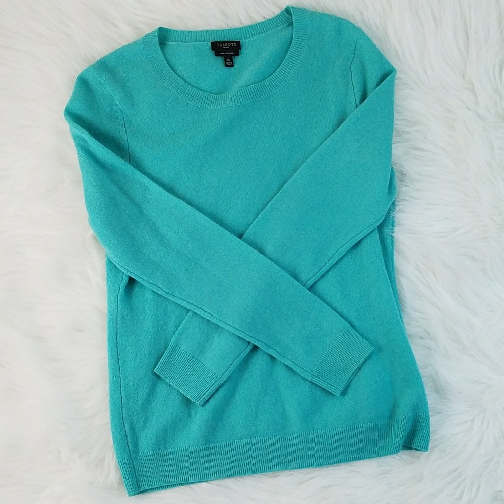 Talbots Pure Cashmere Teal Sweater Medium Petite